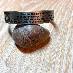 The Serenity Prayer Embossed Brushed Stainless Steel Unisex Cuff Bracelet.